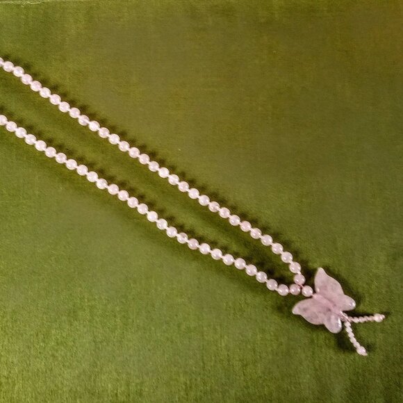 Rose Quartz Bead Necklace with Butterfly Pendant - Picture 4 of 8